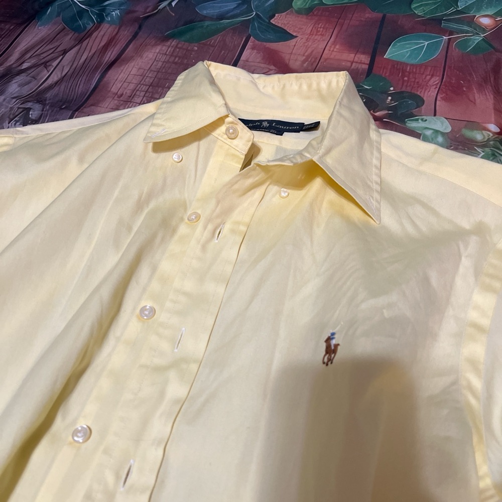 Ralph Lauren Pale Yellow Button-Down Shirt with Polo Player Embroidery